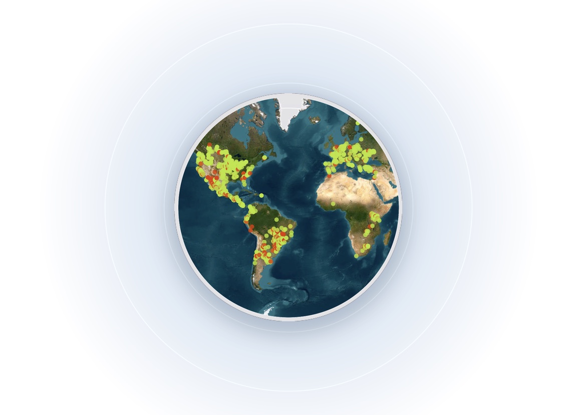 Globe showing Arable sensors deployed across fields worldwide