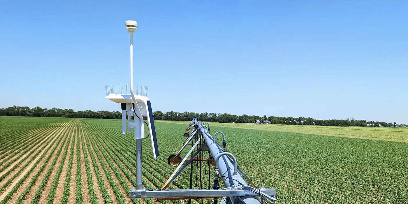 Arable Mark 3 mounted on a center pivot above a young crop